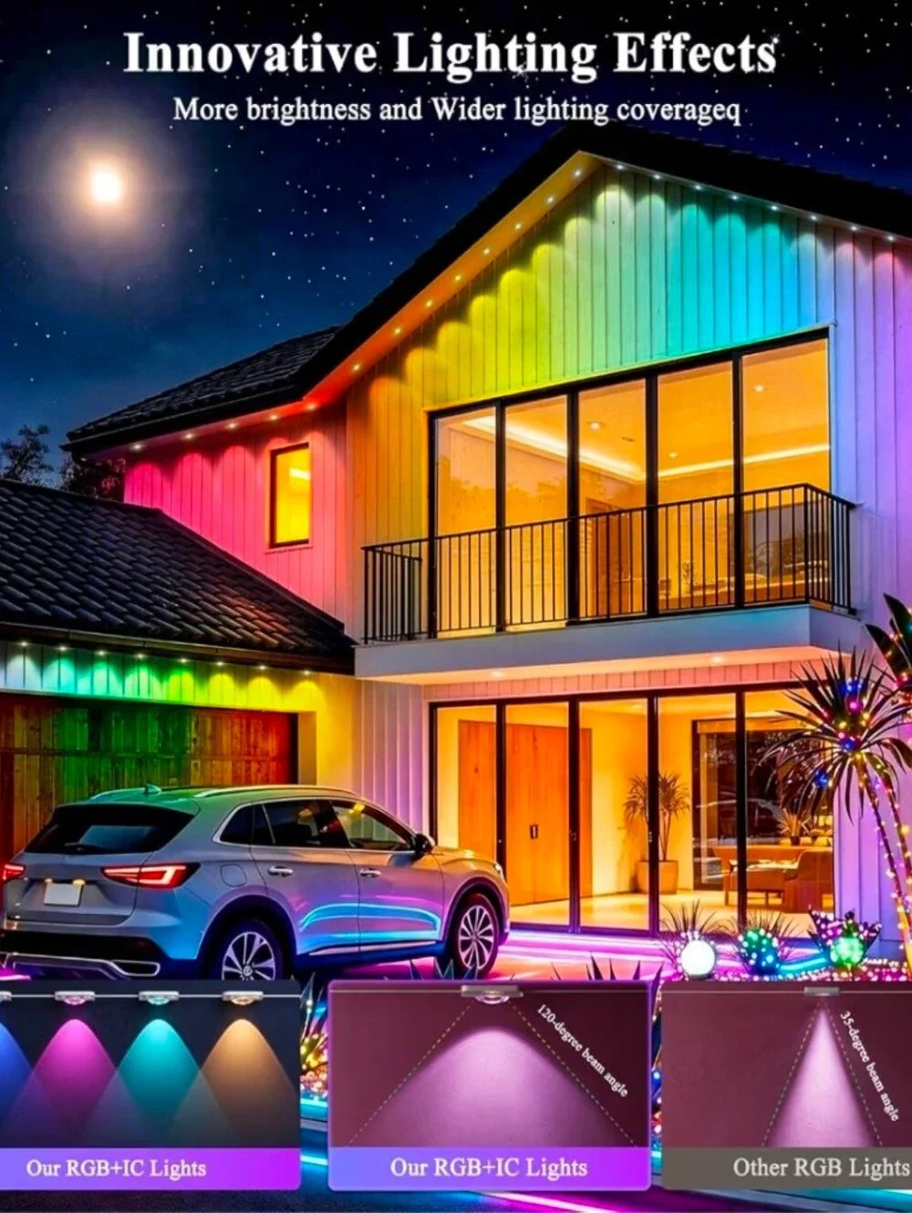 400FT Smart Permanent Outdoor Lights, RGB+IC Eave Outdoor Lights.